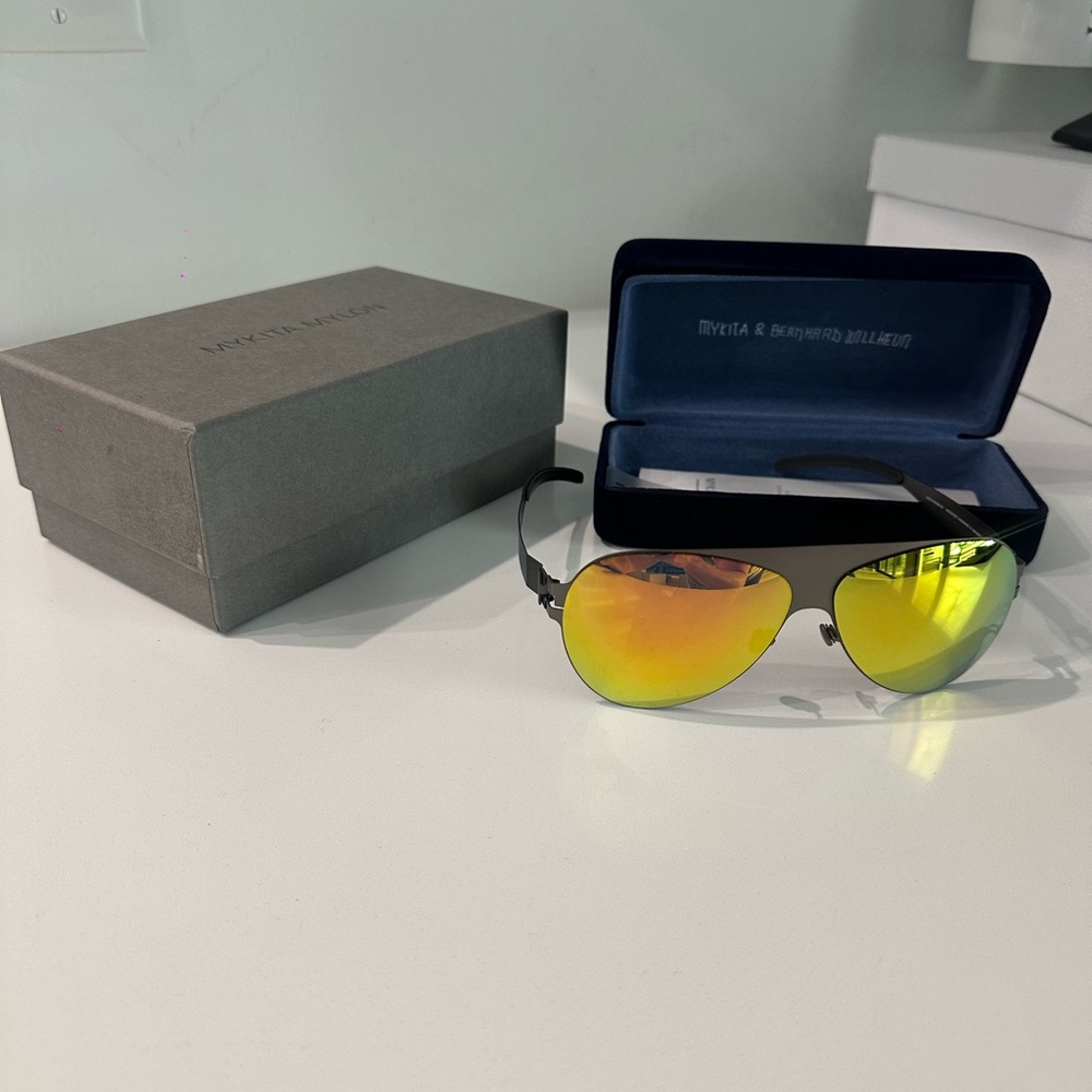 Authentic MYKITA Sunglasses FRANZ F70-Ebony Brown Gold Flash ( MEN & WOMEN)